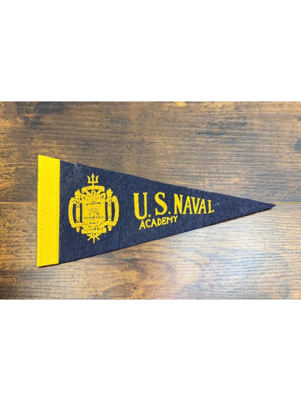 Vintage U.S. Naval Academy Felt mini Pennant With Yellow Trim & Crest 9 inches